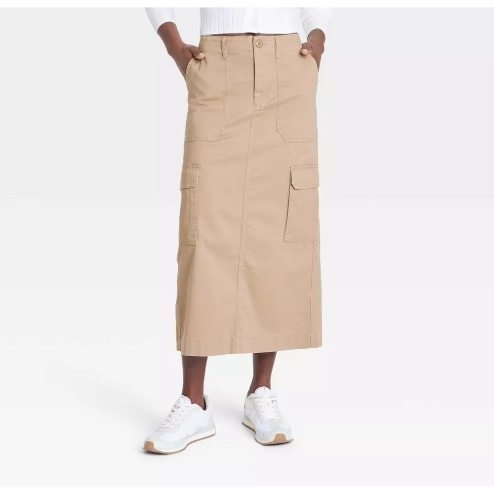Universal Thread Cargo Midi Skirt Womens Size 4 Pockets Tan NWT